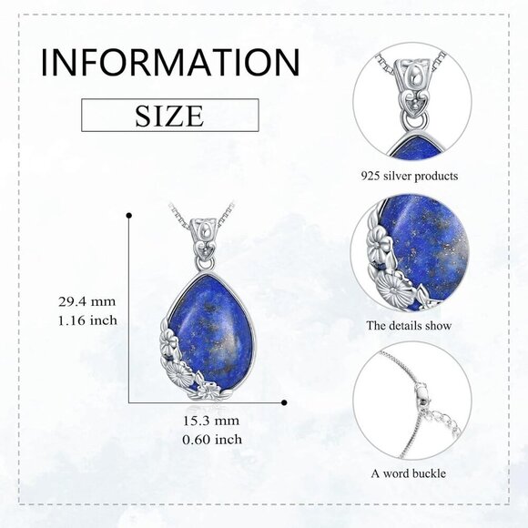 Lapis Lazuli Silver Necklace 18+2in Boho Gift for Women December Birthstone - Picture 5 of 6